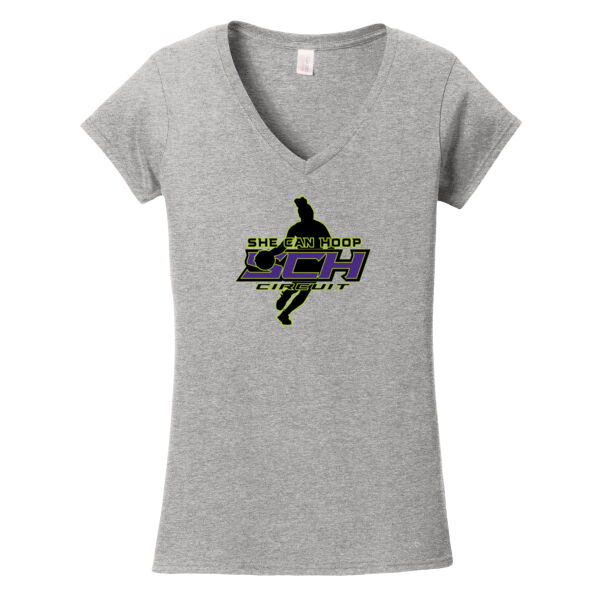 She Can Hoop Circuit Softstyle Ladies Fit V Neck T Shirt Thumbnail